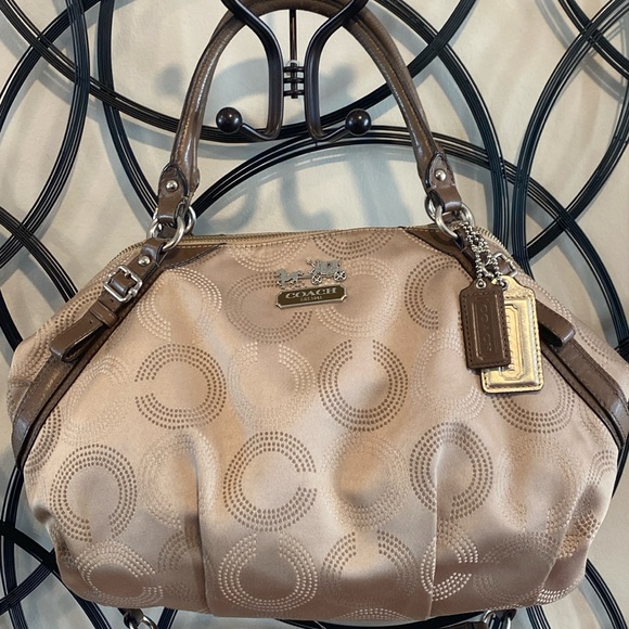 Coach Madison Op Art cream & beige with brown trim Large Sophia Satchel F159057 - Picture 2 of 14